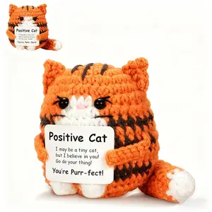 Positive Crochet Cat Mini Animal Emotional Inspirational Support Gifts Handmade Knitted Gifts with Card Cute Motivational Crocheting Present for Women Men Friends Family Birthday Decor, Christmas Stocking Stuffing Gifts, Soft Cuddly Gift