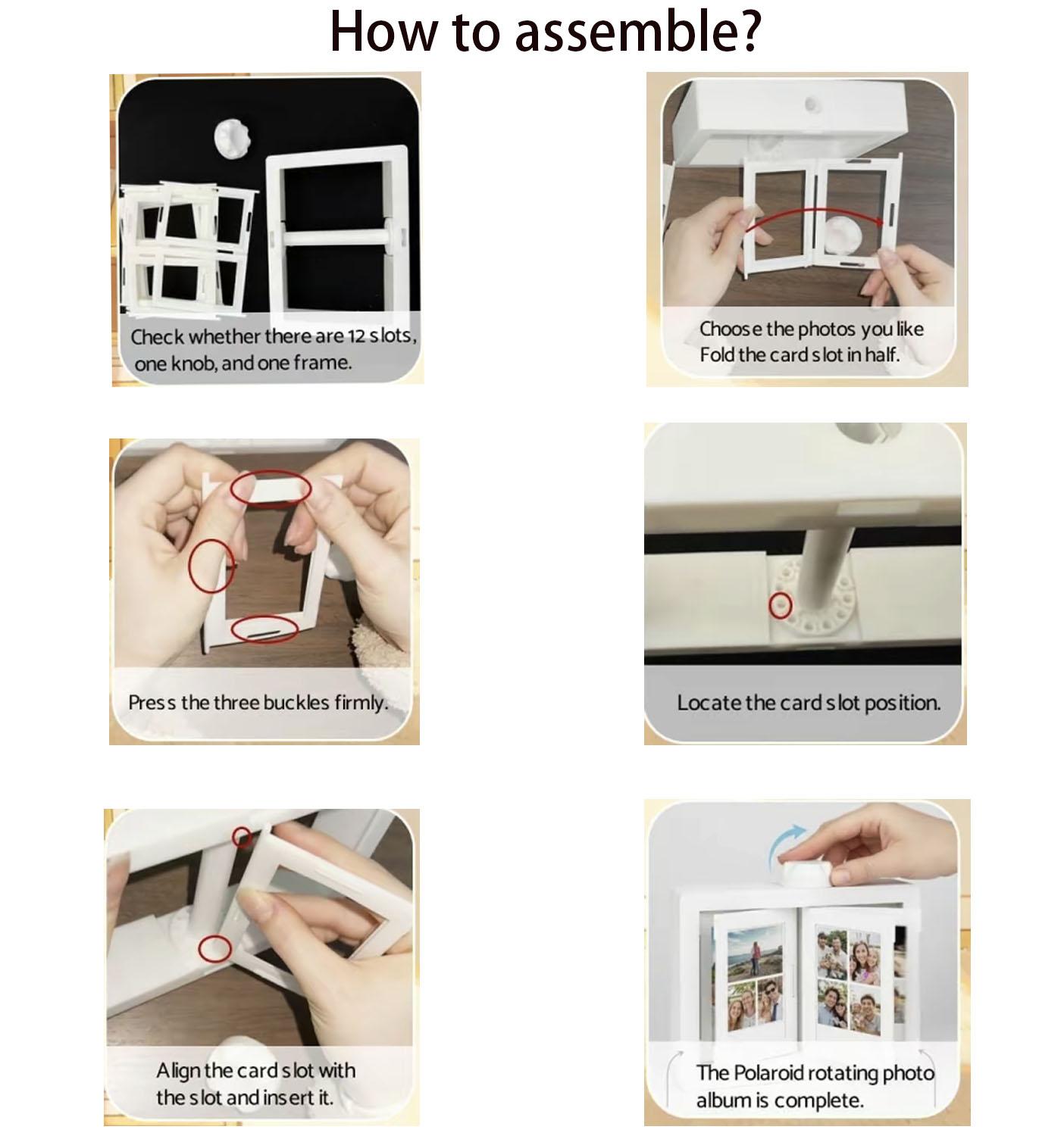 Photo Album Desktop Polaroid Rotating frames for 3x2in Mini Photos & Photocards, Rotating Flip Photo Album Desktop small picture frame for 24 Photos Family Photo Collections for Home Office Desk