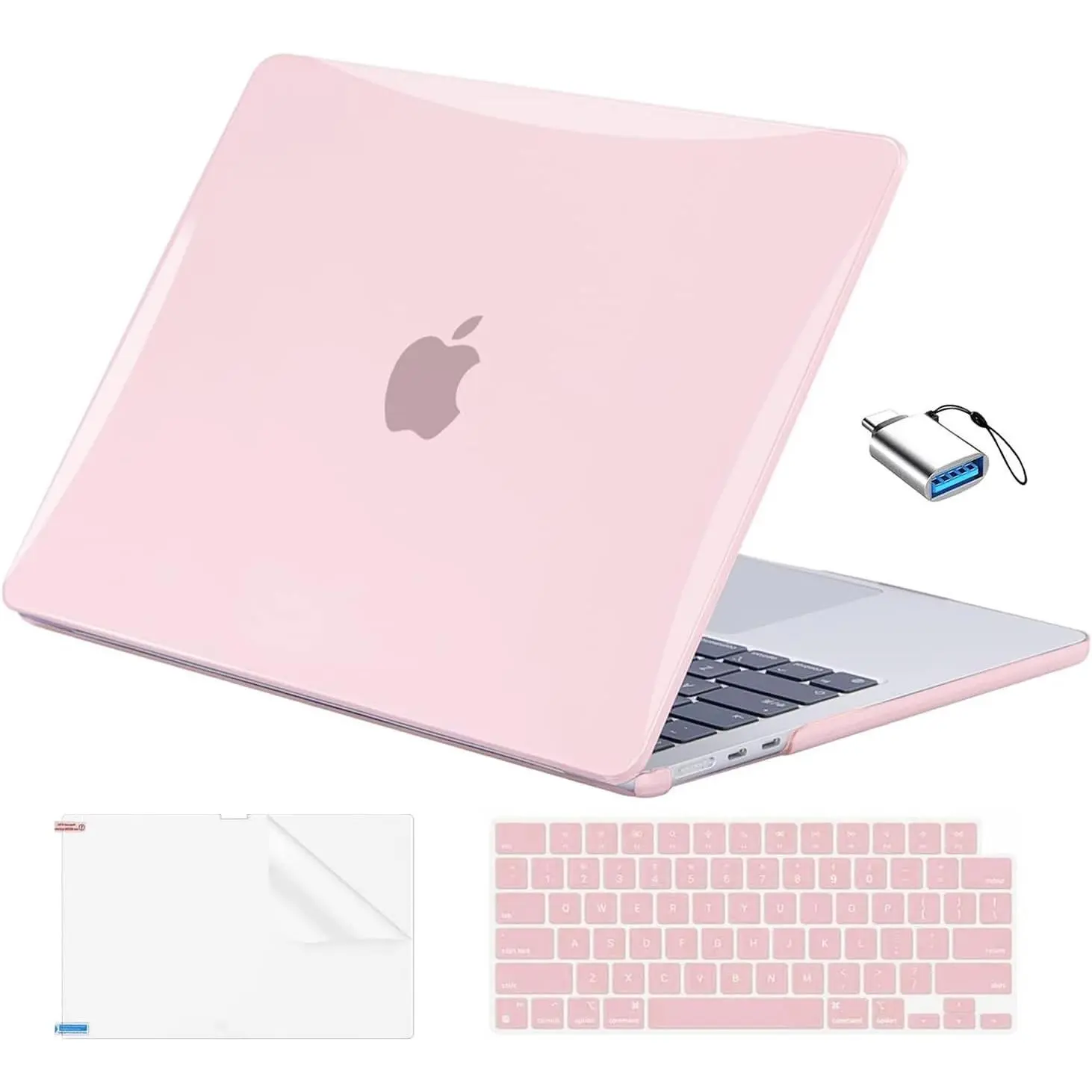 Compatible with MacBook Air 13 inch Case M5 2026-2022 M4 M3 M2 Model A3449 A3240 A3113 A2681, Mac Air 13.6 inch Hard Shell & Keyboard Cover & Screen Film & Type-C, Crystal Pink