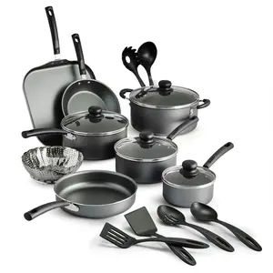 18-Piece Nonstick Cookware Set - Durable Steel Gray Kitchen Essentials