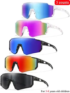 5 Piece Kids Fashion Sunglasses Set, 3-8 Years Old, Unisex Outdoor Sports Glasses, Running Sunglasses, Color Mirror Lenses, Windproof Sports Eyewear, for Baseball, Cycling, Hiking, Fishing, Travel