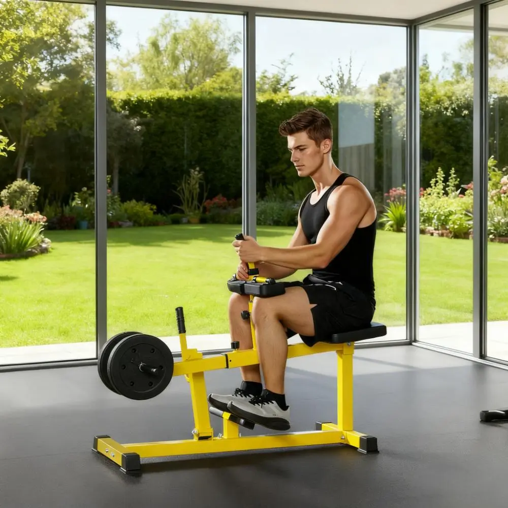 SAVEYOUR Seated Calf Raise Machine - Heavy-Duty Steel Frame Strength Training Equipment for Home Gym, Adjustable Resistance, Non-Slip Pedals, Wide Textured Footplate, Dual Olympic Weightlifting Bar Attachment Rod, Calf Training, Comfortable Calf Training