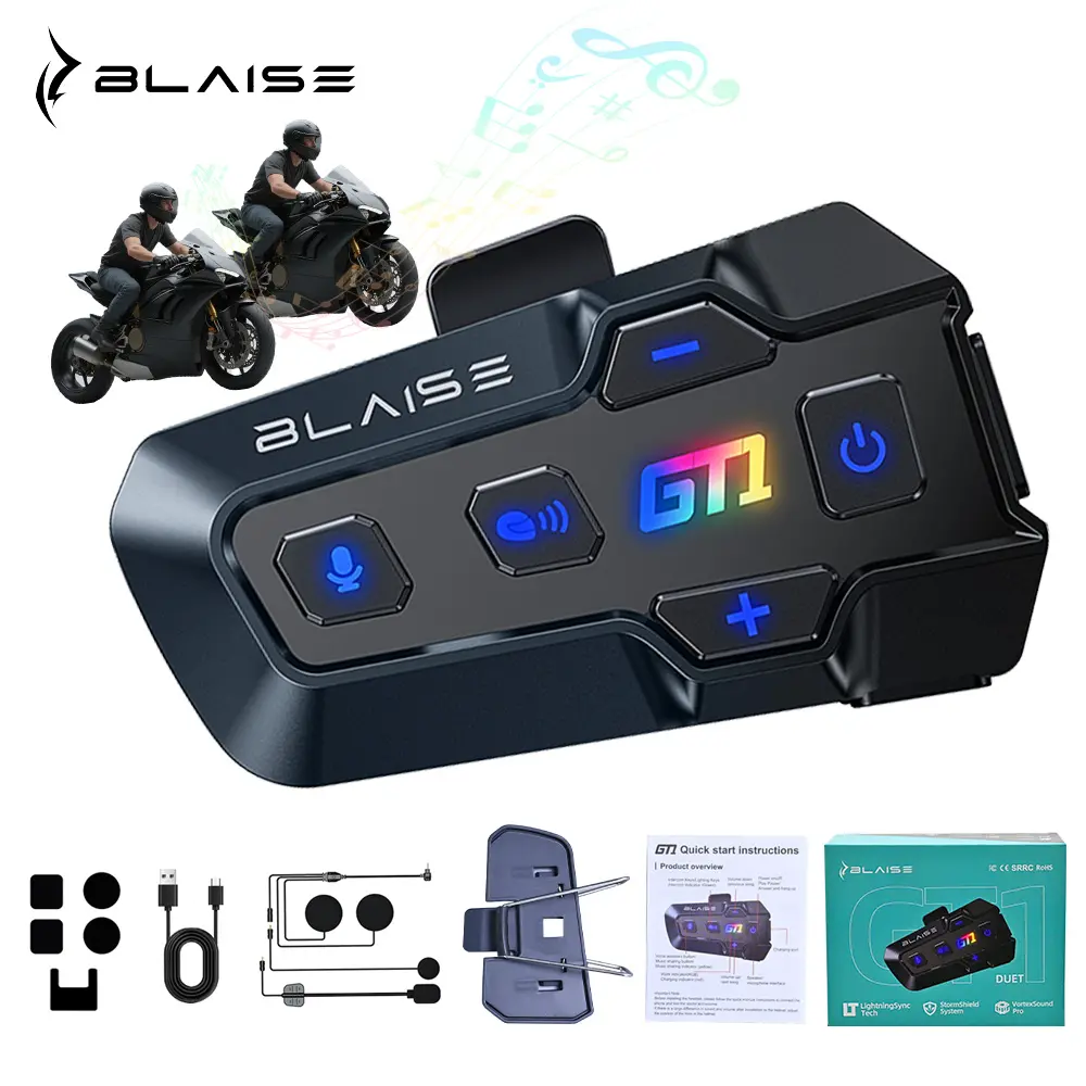 Blaise GT1 Motorcycle Helmet Bluetooth Communication Headset for 2 Riders ,Wireless Motorcycle Helmet Headphones, IP66 Waterproof Wireless Motorcycle Helmet Headset, Car Stuff, Wireless Headphones, Motorcycle Accessories