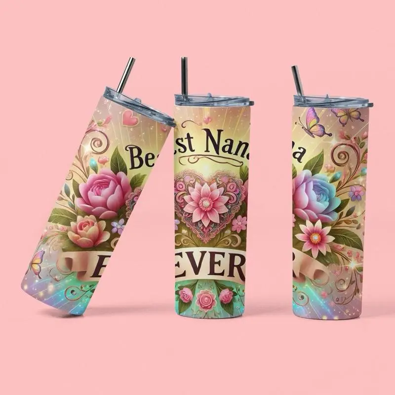 Best Nana 20oz Double Wall Skinny Tumbler with Lid BPA Free Reusable Stylish for Gifting Ideal for Hot or Cold Beverages Washable Drinkware Flasks Portable
