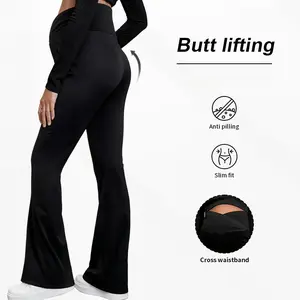 Maternity Leggings Butt Lifting High Waist Full Panel Belly Support Pregnancy Workout Tights for Mom To Be Active Wear Anti Pilling Slim Fit Cross Waistband