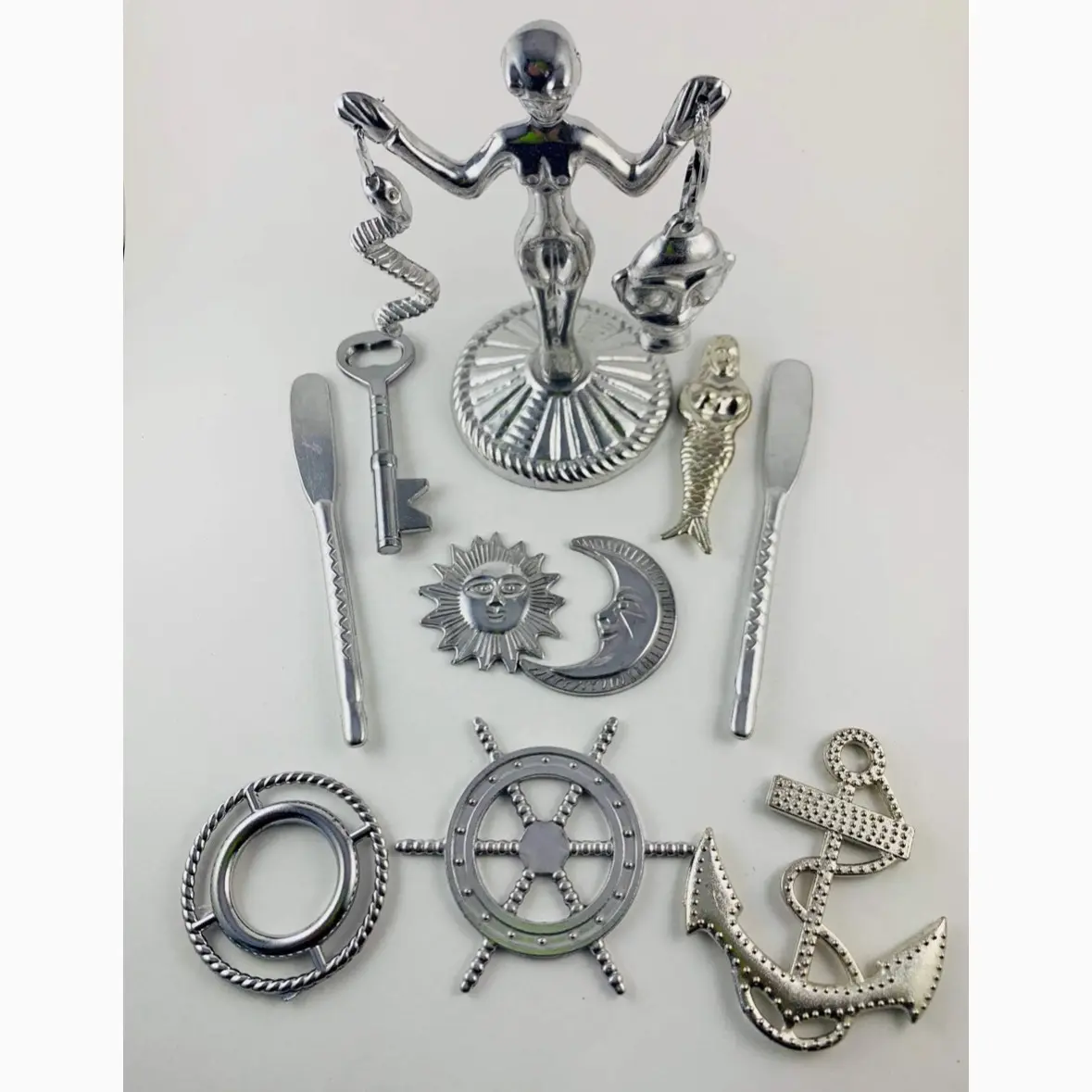 Olokun tool with mermaid standing Herramientas de OLOKUN-Tools for OLOKUM-Lukumi-Santeria-ifa stain steel Religious Ornaments Decor