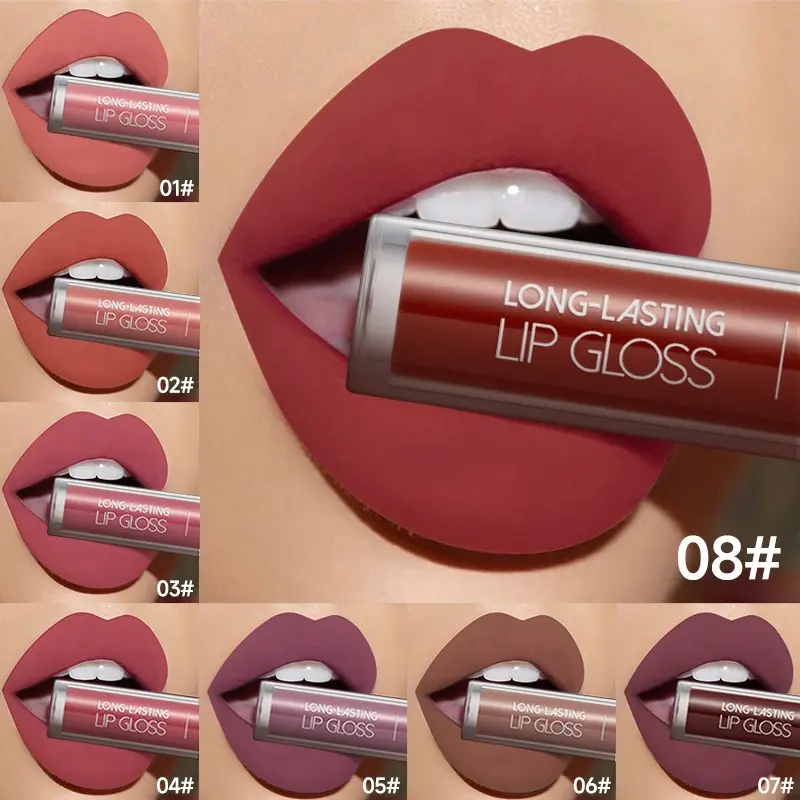 18 Color Matte Smoky Lip Gloss Long-Lasting Non-Sticky Cup Lipstick, Nude Shades, Matte Liquid Lipstick