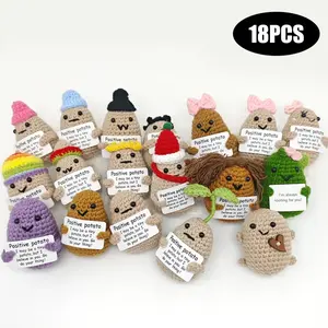 18-Pack Mini Funny Knitted Potatoes with Positive Cards – Cute Crochet Dolls for Cheer-Up Gifts, Friends, Parties & Christmas Decorations