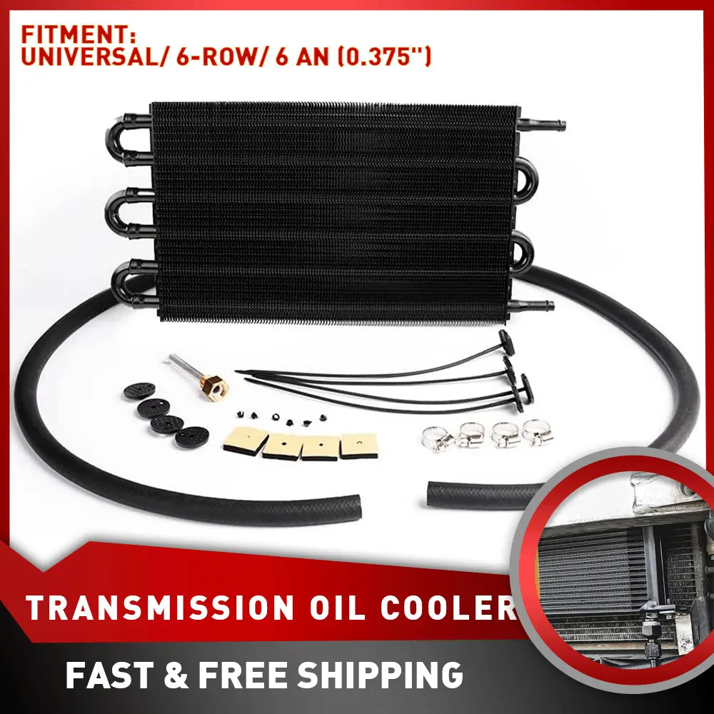 6-Row Universal Aluminum Remote Transmission Oil Cooler Radiator Converter Kit, Includes Tubes, Enables Bypassing Cooling Path, Supports Temp Drop, Potentially Reduces Component Overheating, Oil Temp Drop