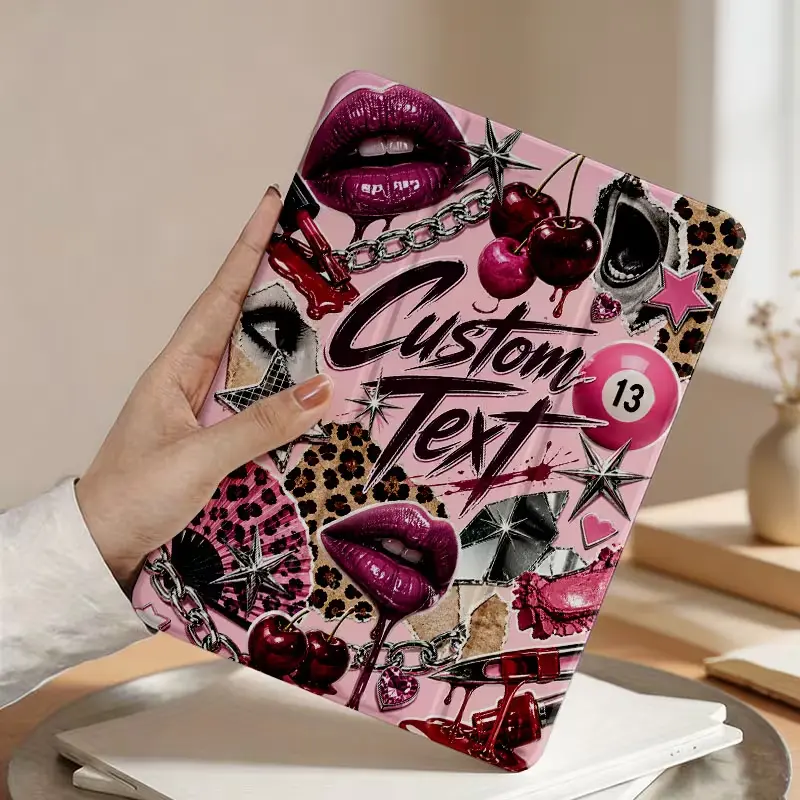 IPad personalized tablet protective case, personalized leopard print lip patch, suitable for iPad Mini Air Pro 4-12 protective case, suitable for 7.9 8.3 9.7 10.2 10.5 10.9 11 12.9 13 inch shock-absorbing and scratch resistant transparent tape holder