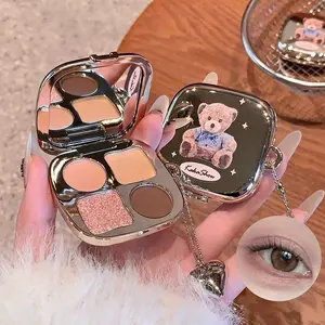 Kakashow Bear Eye Shadow Palette, Earthy Colors, Glitter & Matte Finish, Highlighter, Pearl, Student-Friendly Makeup, Compact