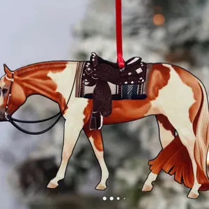 Chestnut tobiano , skewbald, paint Western pleasure horse ornament.  Christmas gift idea!