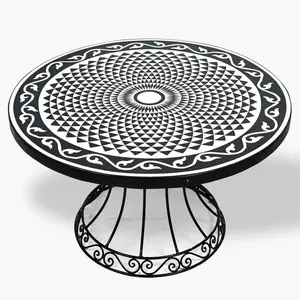 Round Dining Table with Moroccan Zelij and Metal Base - Handmade in Morocco