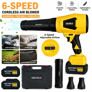 【Father‘sDayGift】SEEVOLX Cordless 6-Speed Air Blower Gun with 3 Nozzles, 2 Rechargeable Long-Lasting Batteries, Adjustable Airflow, Adapter Included – Multi-Purpose for Car, Home, Workshop, Outdoor Cleaning, Leaves, Dust, and Electronics，Ideal as a Gift