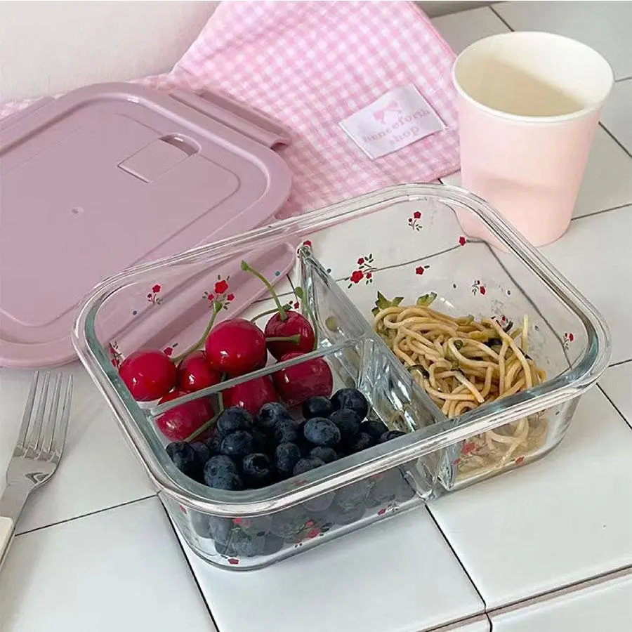 Glass Lunch Box, Leakproof Insulated Lunchbox, 1 Count Portable Food Storage Container with Lid, Food Storage Box for Home Office School, Kitchen Accessories, Tableware
