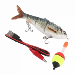 Robotic Swimming Lure Multi Jointed Rechargeable Electric Fishing Lure with Green LED Light for Night Fishing