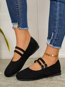 Vintage Literary College Style Double Buckle Low-Top Shoes, Retro Mary Jane Flat Women's Shoes, Adjustable Straps, Versatile for Jeans and Dresses
