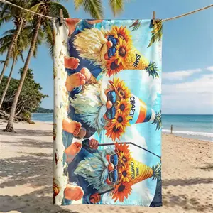 Sunflower Hat Gnome Summer Beach Fishing Print Towel, Super Large Size, Skin-Friendly, Absorbent, Quick-Dry, Ideal for Beach, Pool, Outdoor Picnic