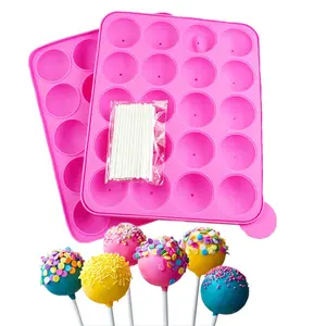 20 Holes Spherical Silicone Lollipop Mold with 20 Sticks,  Cake Pops Mold Chocolate Candy Mould Pop Lollipop Maker Tool Cake Baking Mold