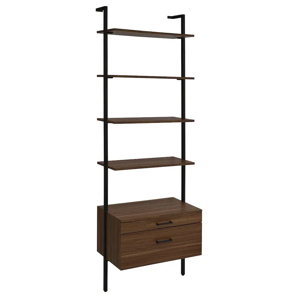 Owens 96-in 4-Shelf Durable Simple Neutral Wall Bookshelf with Floating Shelves, Book Nook, Walnut Indoor Storage Rack
