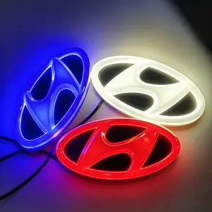4D LED Emblem Lights for Hyundai Santa Fe, Sonata, Elantra, Tucson, Accent | Front & Rear Illuminated Badge Kit | White/Blue/Red Plug-and-Play Car Decorative Lighting Assembly