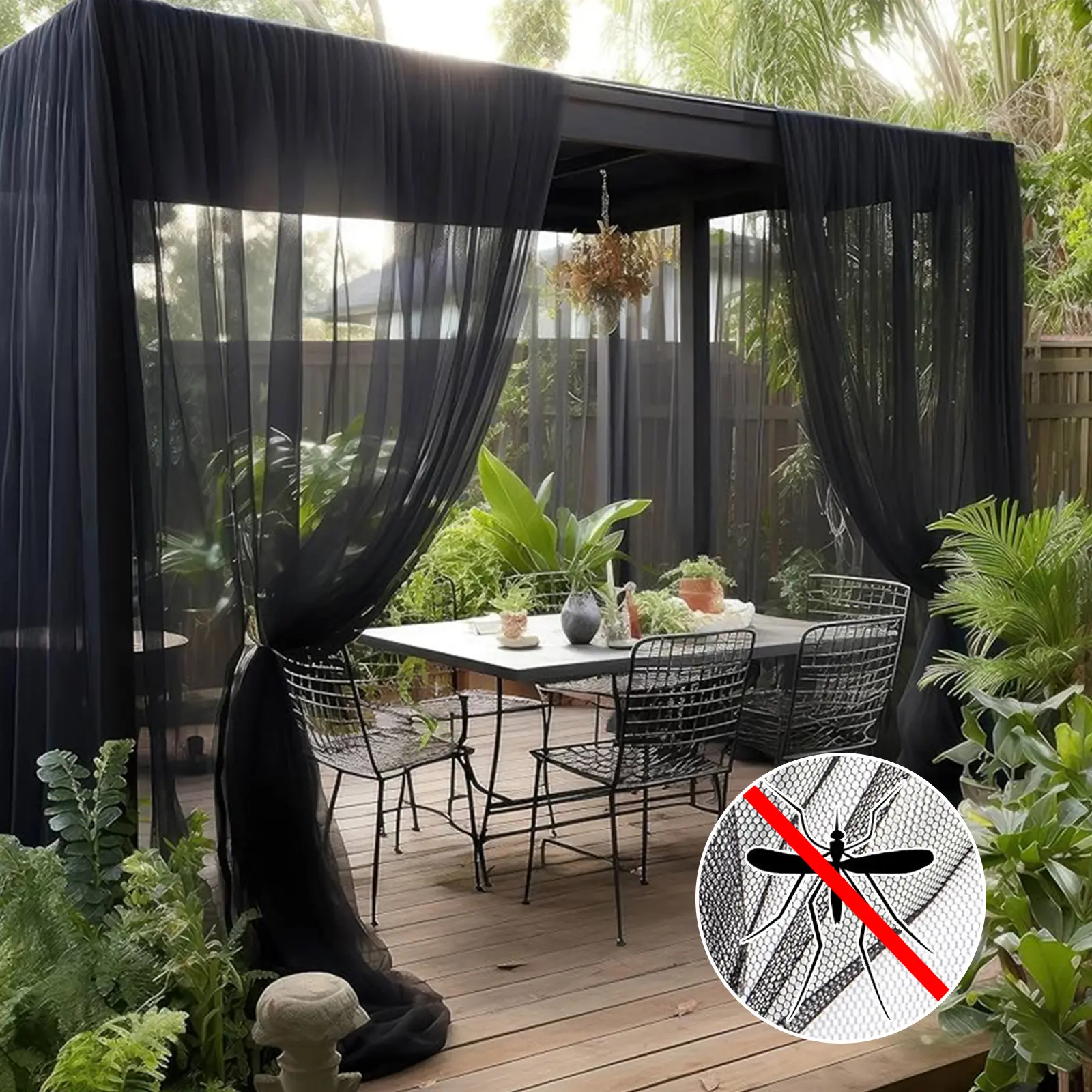 BTTO 1-Piece Rectangle Mesh Curtain - Lightweight Fold-Flat Weave Insect Barrier, Mesh Netting Sides, Breathable Sun Protection, Low-Temperature Ironing, 5.2 ft x 10 ft Adjustable DIY Size for Patio, Living Room