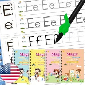 Magic Grooved Writing Practice - 4 English Trace Trek Workbooks for  3-5,  Tracing Practice Book,  Handwriting Without Tears, 4-Theme Copybooks Disappearing Pen (Pack of 4, Small)
