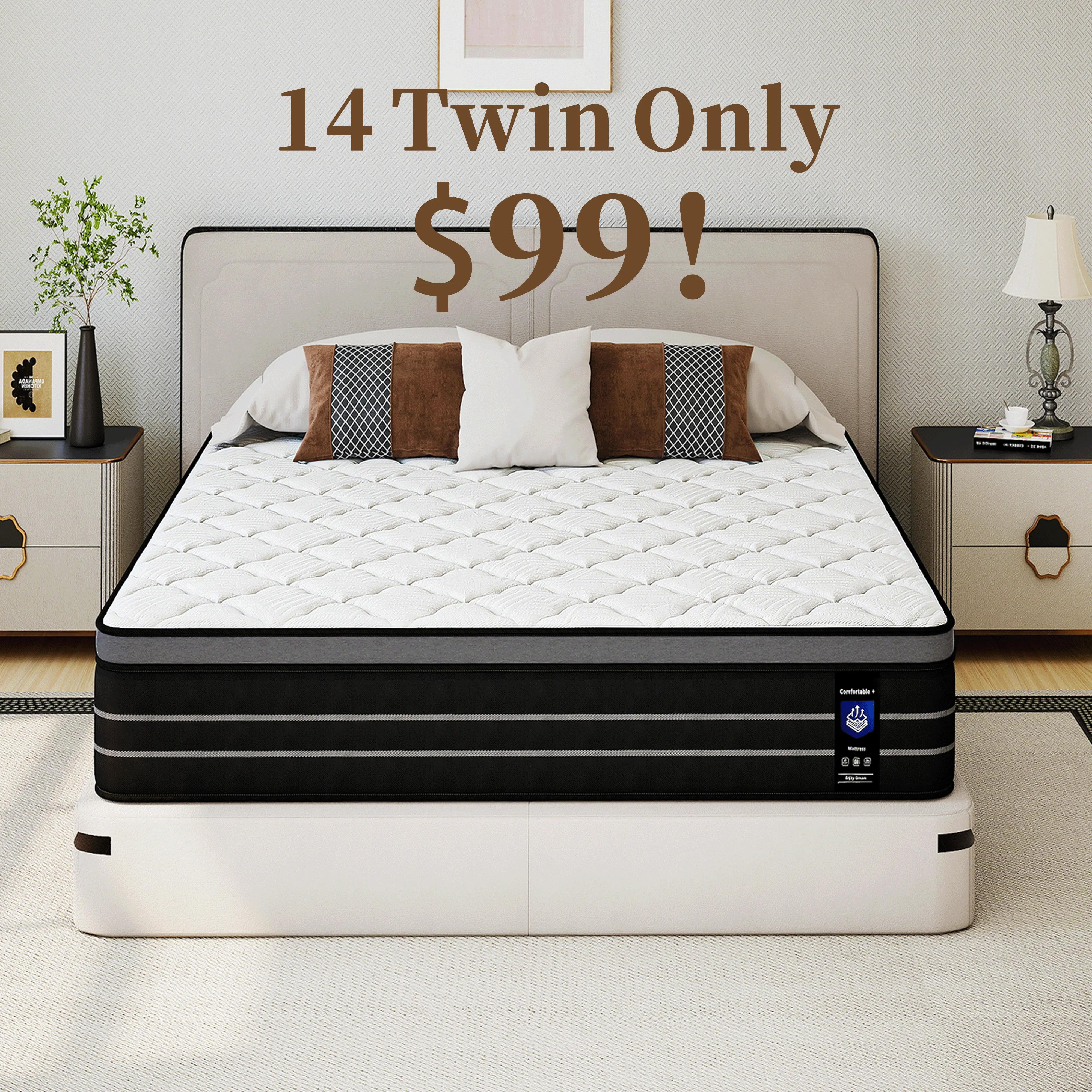 【Homemakeover】14-Inch Luxury Hybrid Mattress | Memory Foam & Individual Pocket Springs, Twin/Full/Queen/King Sizes, Ultimate Comfort & Support, Motion Isolation, Perfect for Family Rooms, Hotels & Outdoor Use, High Quality