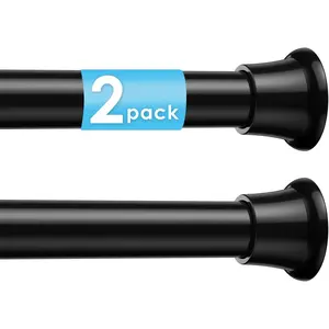 2Pcs Adjustable Black Tension Curtain Rod 31-76 Inch 7/8"Diameter No Drilling Spring Loaded Shower Rod for Bathroom Windows Bedroom Closet Doorway