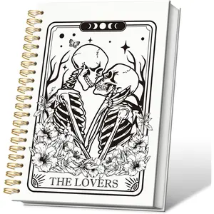 Skeleton Couples Gothic Spiral Notebooks, Witchy Tarot the Lovers Lined Notebook Hardcover, Goth Skull College Ruled Notebook Journal for Writing, Gothic Office Supplies, 5.5x8.3