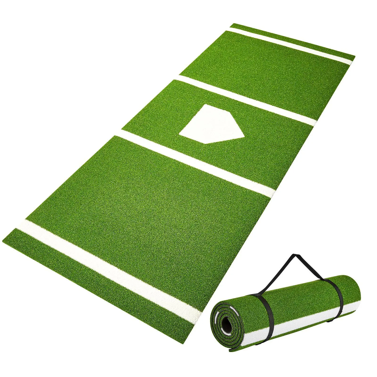 【SummerFinds】VEVOR Baseball Softball Hitting Batting Mat,  10' x 3.8' Indoor/Outdoor Softball Mat, Lined & Foam Backing Anti-Slip Anti-Fade Softball Training Aid, Portable Practice Mat with Tightening Rope, Green