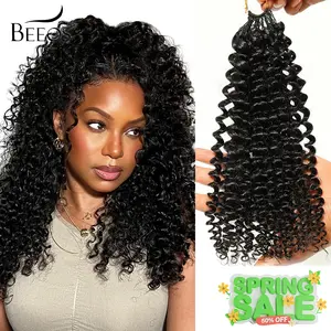 BEEOS Feather Crochet Hair for Miracle Knots Crochet Hair Extensions 100% Human Hair Natural Black 5 Packs 20 Inch Crochet Hair Deep Wave Crochet hair Braids Braiding for Woman