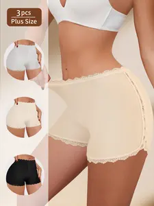 QUASTI 3 PCS High Waisted Safety Pants For Women, Slim Fit Lifted Buttocks & Cinched Abdomen Milk Silk  Safety Pants Comfortable & Breathable , Lace Design Fashionable & Versatile Birthday Gifts For Women