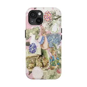 Cottagecore Floral Custom Polycarbonate Rubber Cellphone Case - Vintage Bunny Easter Rabbit Design, Heavy-Duty Shockproof Drop-Resistant Accessory for iPhone 11 12 13 14 15 16 17 Pro Max Plus