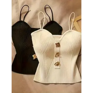 2pcs Multifunctional V-Neck Knitted Tank Top Set - Sleeveless Polyester Fabric for Daily Wear and Parties - All Season