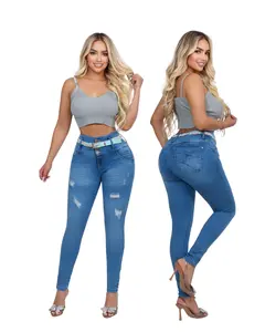 Liana Women's Colombian Butt-Lifting Skinny Jeans - High-Waist Casual Stretch Denim Pants with Belt