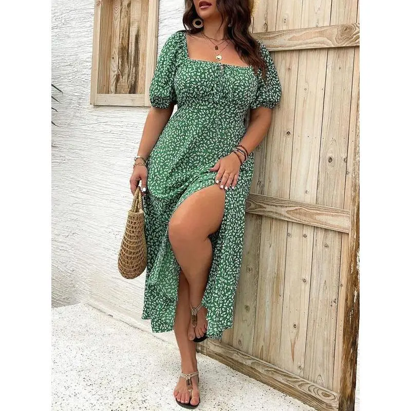 green floral milkmaid dress Green Floral Print Milkmaid Neckline Dress – AX Paris main image 0