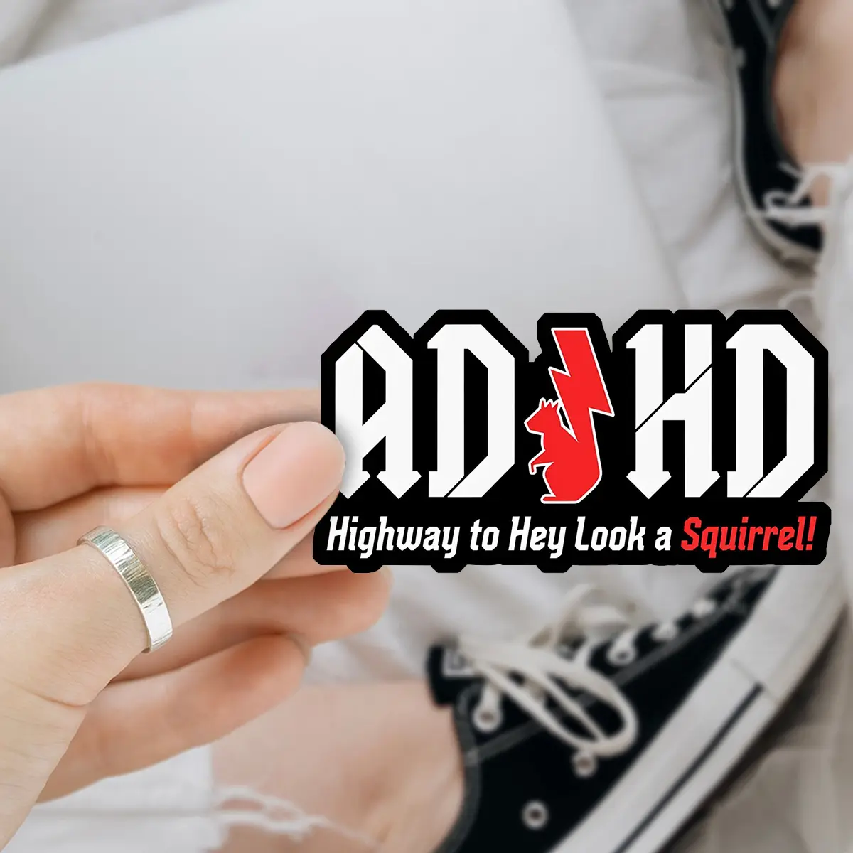 ADHD Highway to Hey Look a Squirrel 3 inches Sticker, Waterproof Sticker for Laptop Water Bottle Book
