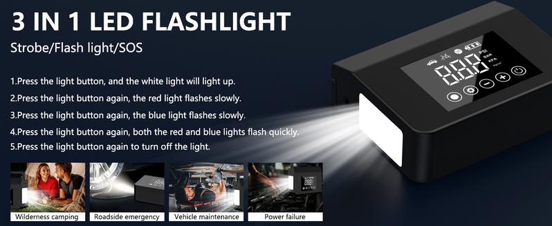 【Hieha】Portable Car Jump Starter, 4000A Car Battery Jump Starter with 150PSI Tire Inflator, 12V Car Battery Jump Starter, 15000mAh Power Bank, with LED Light 【Hieha】Portable Car Jump Starter, 4000A Car Battery Jump Starter with 150PSI Tire Inflator, 12V Car Battery Jump Starter, 15000mAh Power Bank, with LED Light