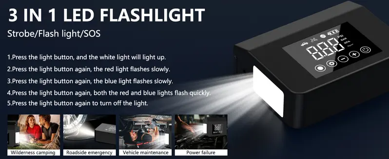 Product Introduction of 【Hieha】Portable Car Jump Starter, 4000A Car Battery Jump Starter with 150PSI Tire Inflator, 12V Car Battery Jump Starter, 15000mAh Power Bank, with LED Light 7