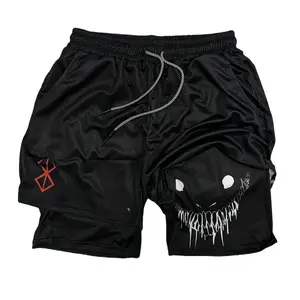 Cartoon BOS X DEMON SMILE Performance Shorts Workout Fitness Athletic Double Layer Fitness Training Pant Sports