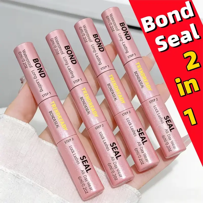 4/2PCS 2-in-1 Waterproof Eyelash Glue with Sealer, Long Lasting False Eyelash Adhesive Invisible Clear Finish for All Day Wear