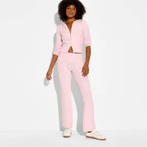 Women's Mid-Rise Foldover Cable Sweater Pants - Wild Fable Light Pink XL