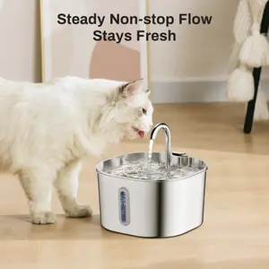 74 oz Stainless Steel Cat Water Fountain, 2.2L Large Capacity, Ultra-Quiet Operation, USB Powered, Water Level Window Design, Durable Pet Accessories