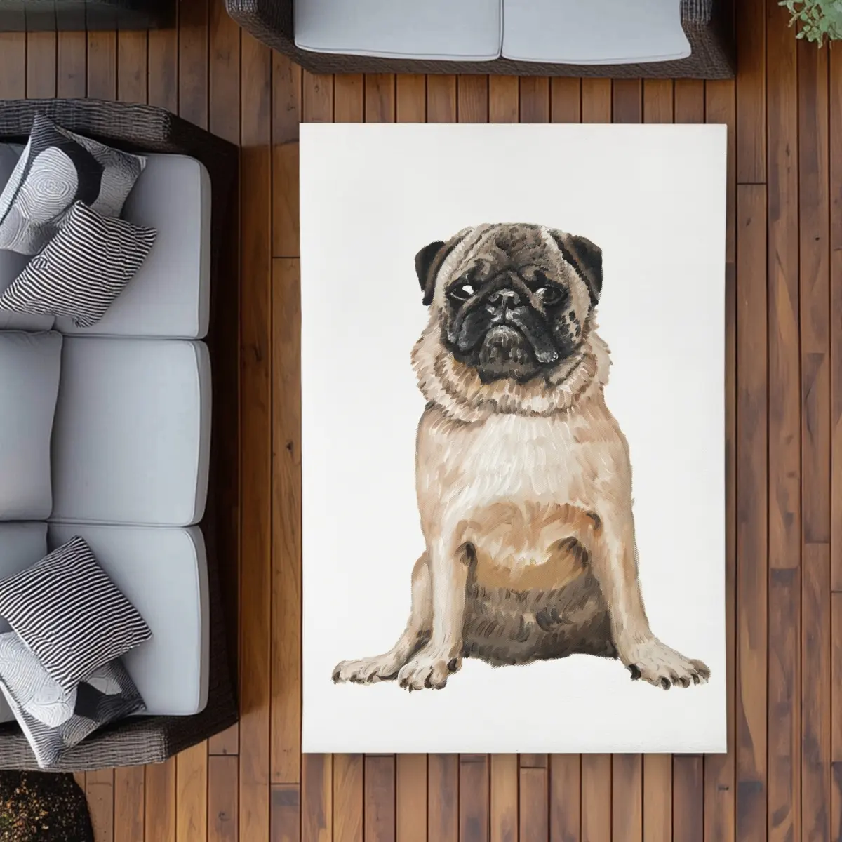 360 stand 4x6 ft Rectangle Printed Pug Brown Area Rug - Indoor Outdoor Rugs, Weatherproof Face, Home/Patio Stylish Decor Accent, 4' X 6', Durable, Cute Animal Face Area Rugs