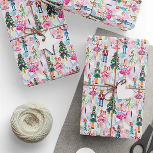 Christmas Wrapping Paper, Christmas Nutcrackers and Ballerina Wrapping Paper, Preppy Christmas Wrapping Paper, Pink Christmas Wrapping Paper , Best of gift, Meaningful gift. (Get 1 paper cutter when buying any 5 rolls)