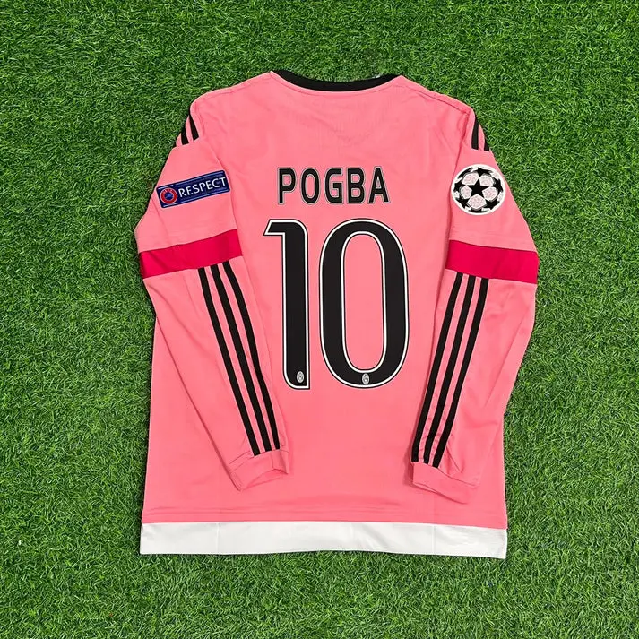 Paul Pogba Retro Long Sleeve Jersey #10 - 2015-2016 Pink, All Size S-5XL, Breathable Game Day Sports Shirt, Short Sleeve, Quick-Dry Football Shirt, CR7 Fans Jersey