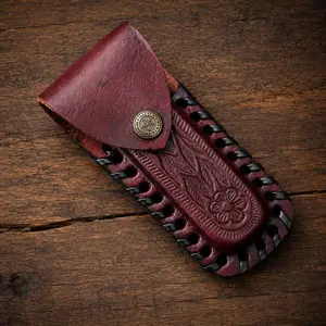 Handmade Leather Folding Utility Knife Sheath Hand Engraved Universal EDC Belt Sheath