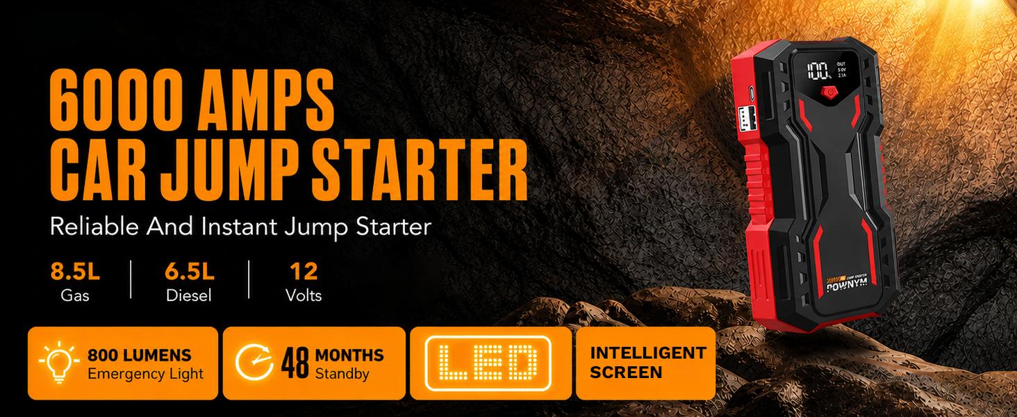 Powny Car Jump Starter with USB Cable and Clamps for Vehicles and Motorcycles