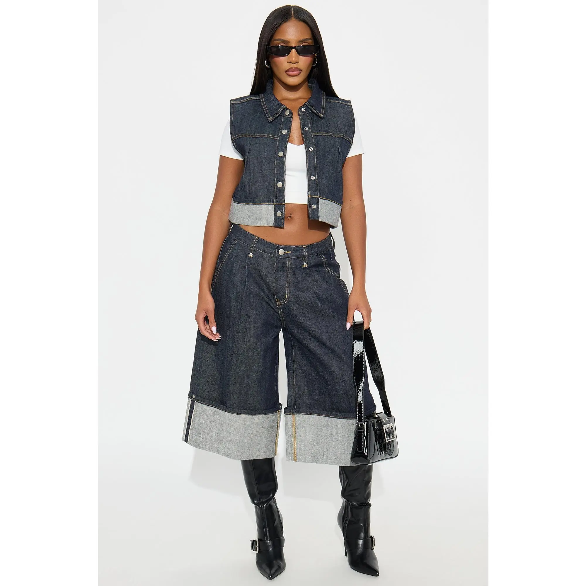 Premium Selvedge Cuffed Denim Jorts - Dark Denim